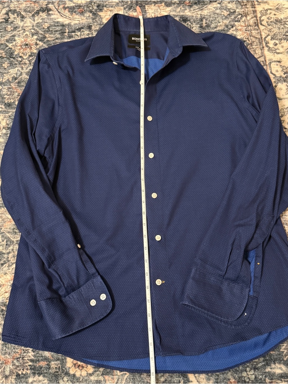 🦕Bonobos| Wrinkle-Free Standard Fit Blue Micro Dot Button Down Shirt Men’s Large - Picture 6 of 9